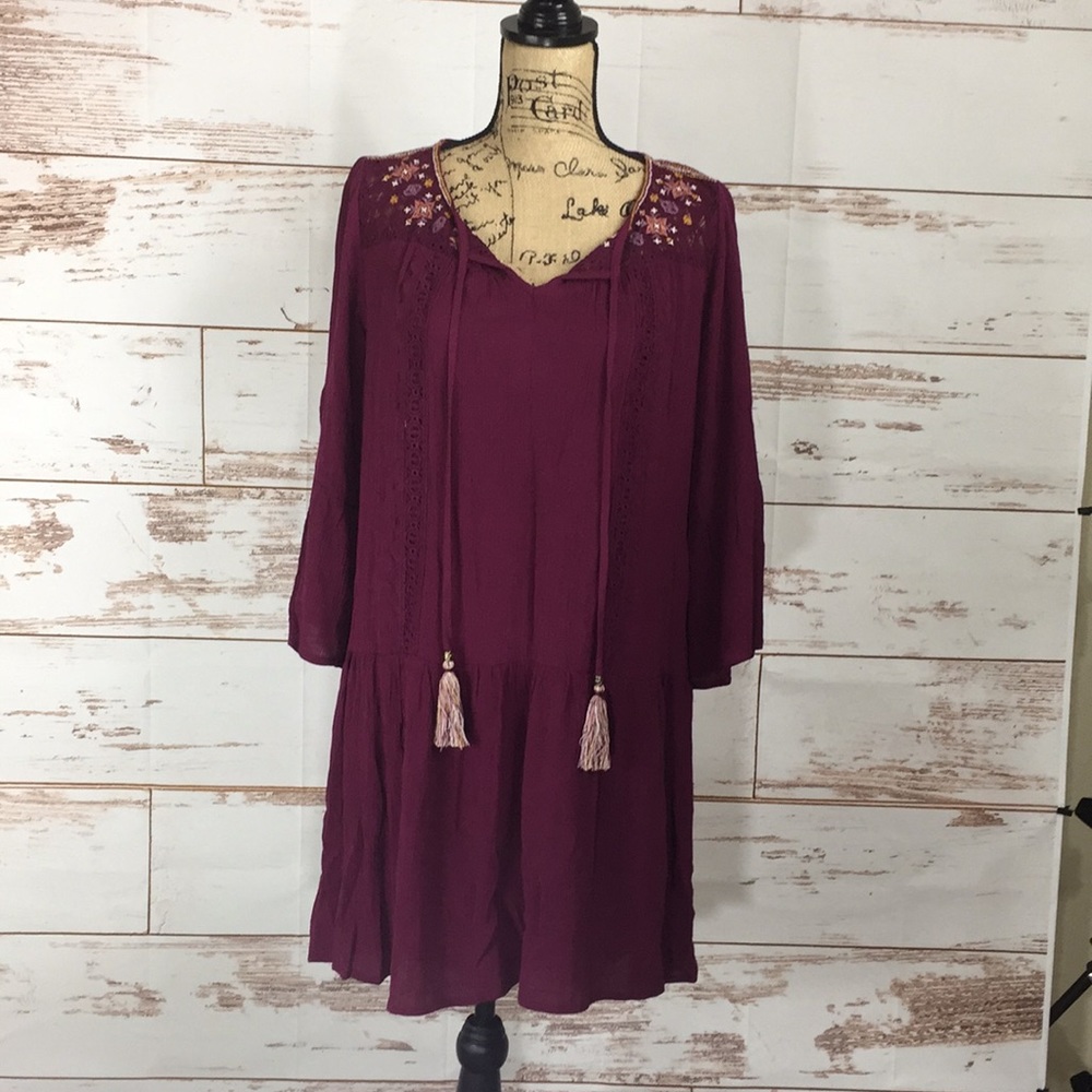 Knox Rose Burgandy Dress with Embroidery - NWOT